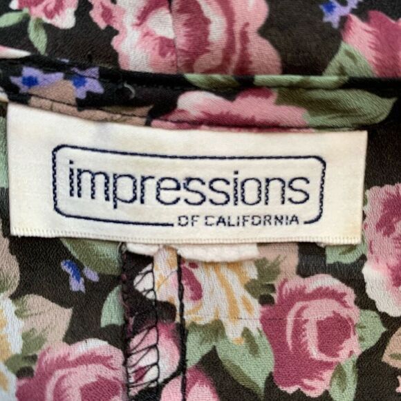 Vintage 90s Sheer Blouse Dark Floral Print Black Peasant Exaggerated Ruffled - Picture 9 of 10